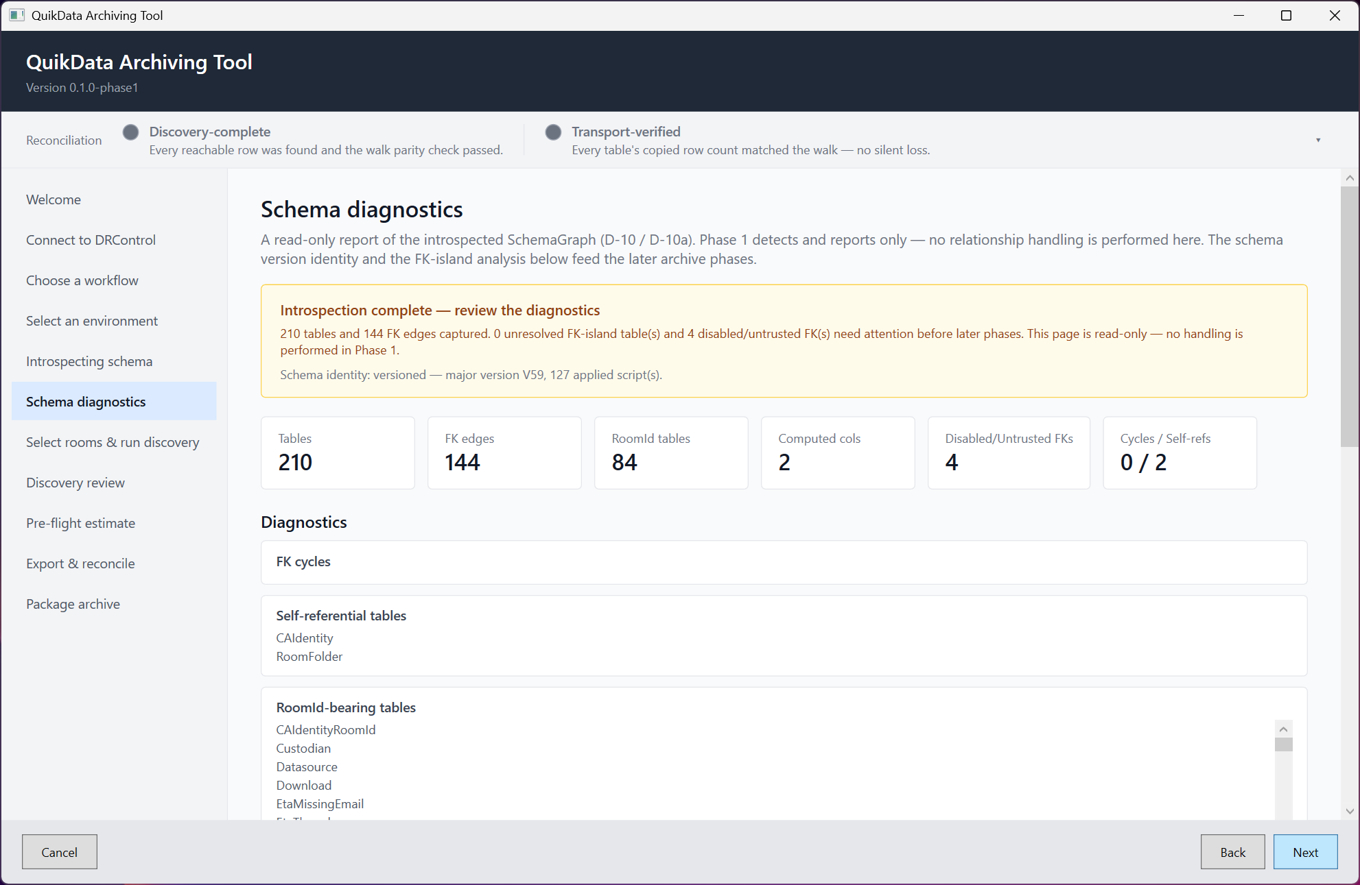 Schema diagnostics page