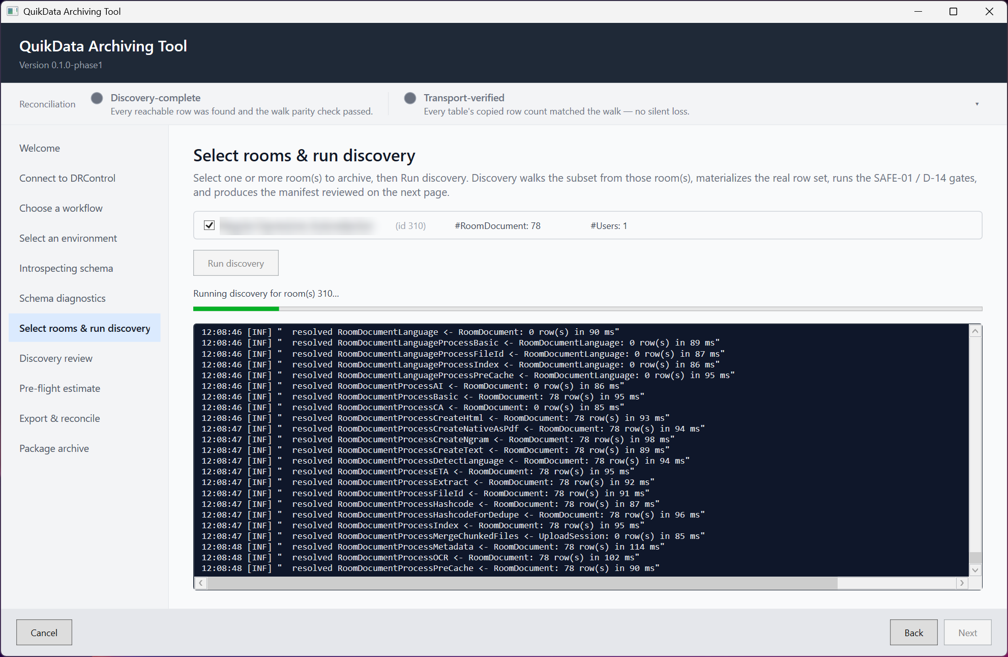 Select rooms & run discovery page with discovery running