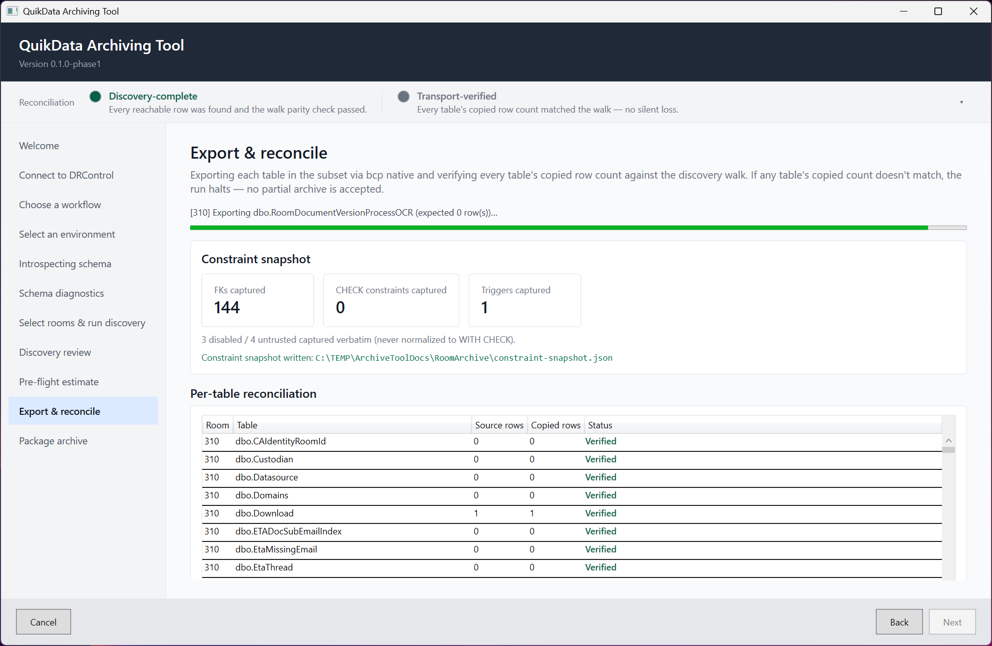 Export & reconcile page while tables are exporting