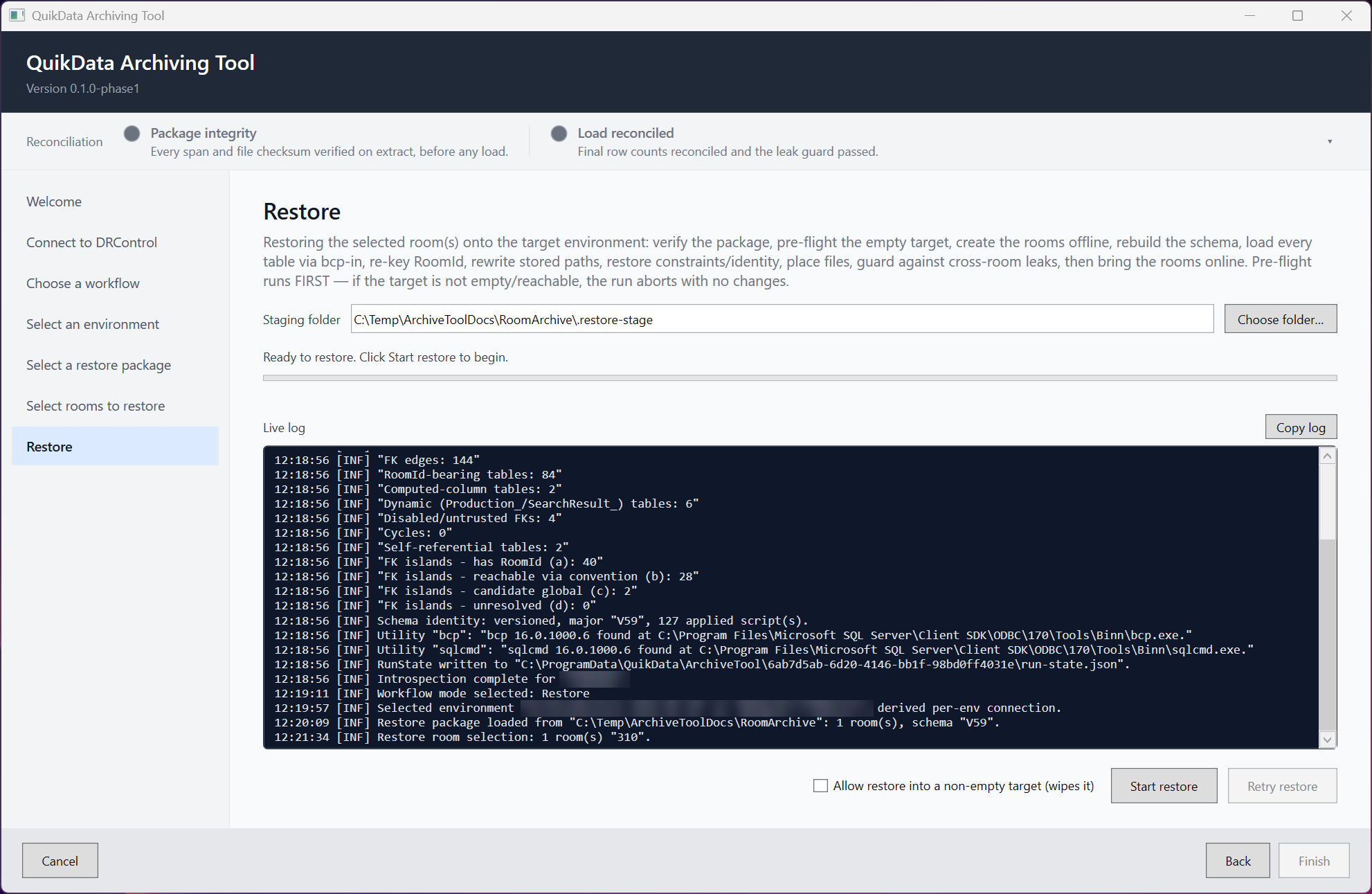 Restore page, ready to start