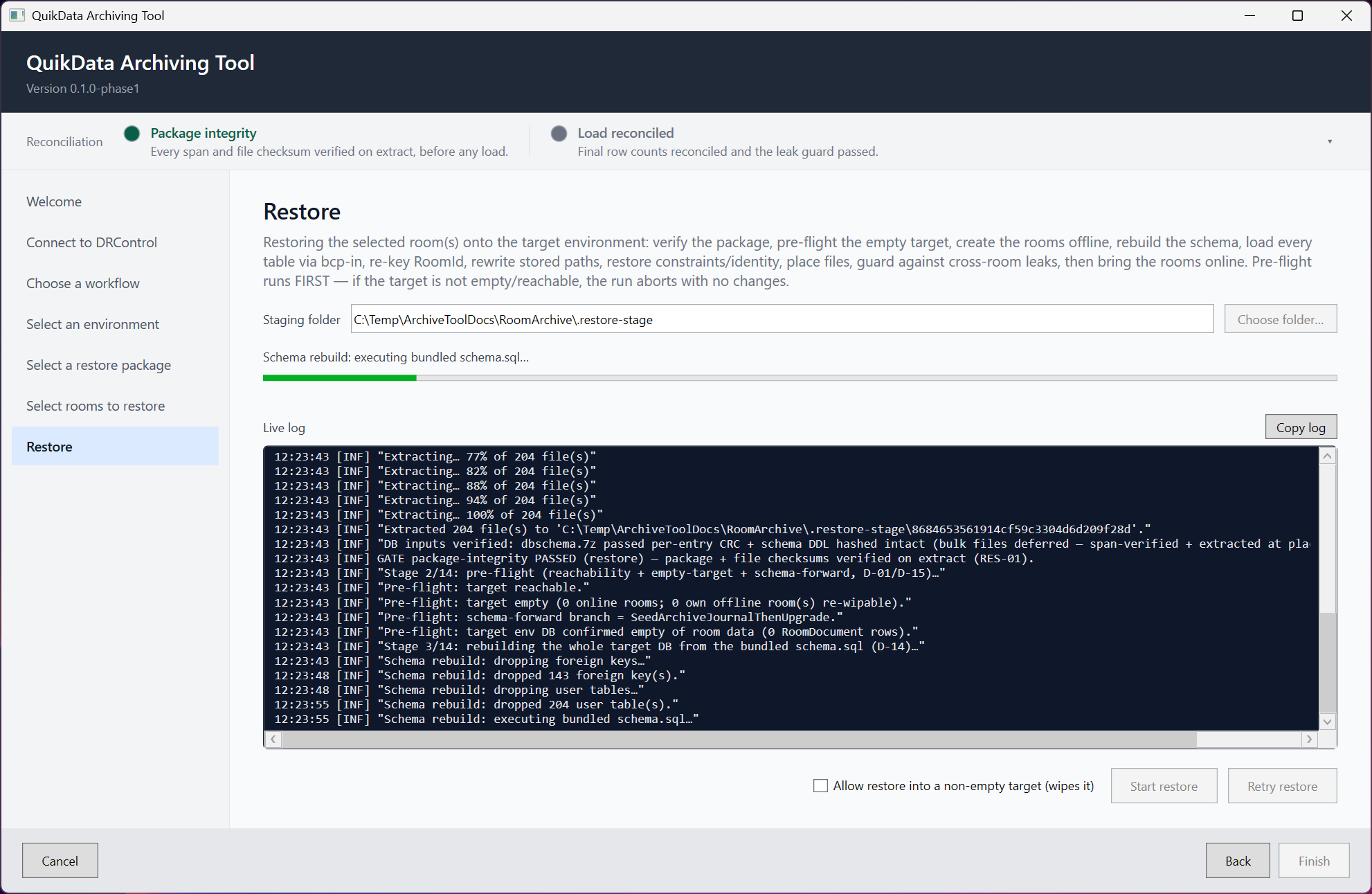 Restore page while the run is in progress