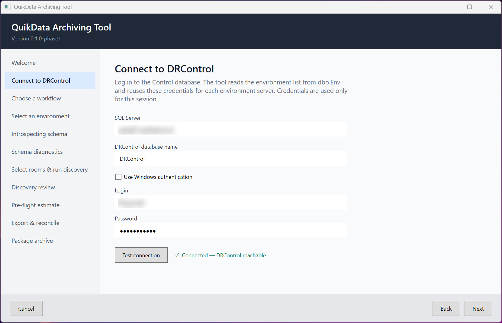 Connect to DRControl page with a successful connection test