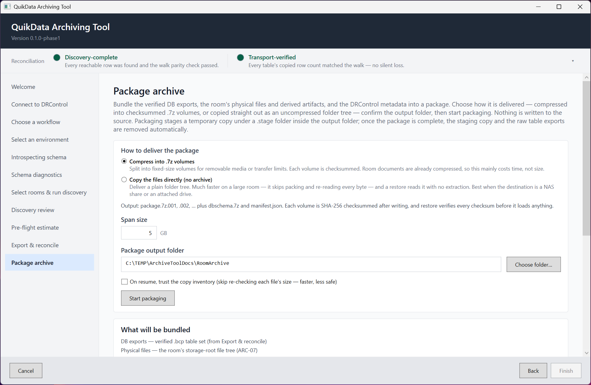 Package archive page — delivery options