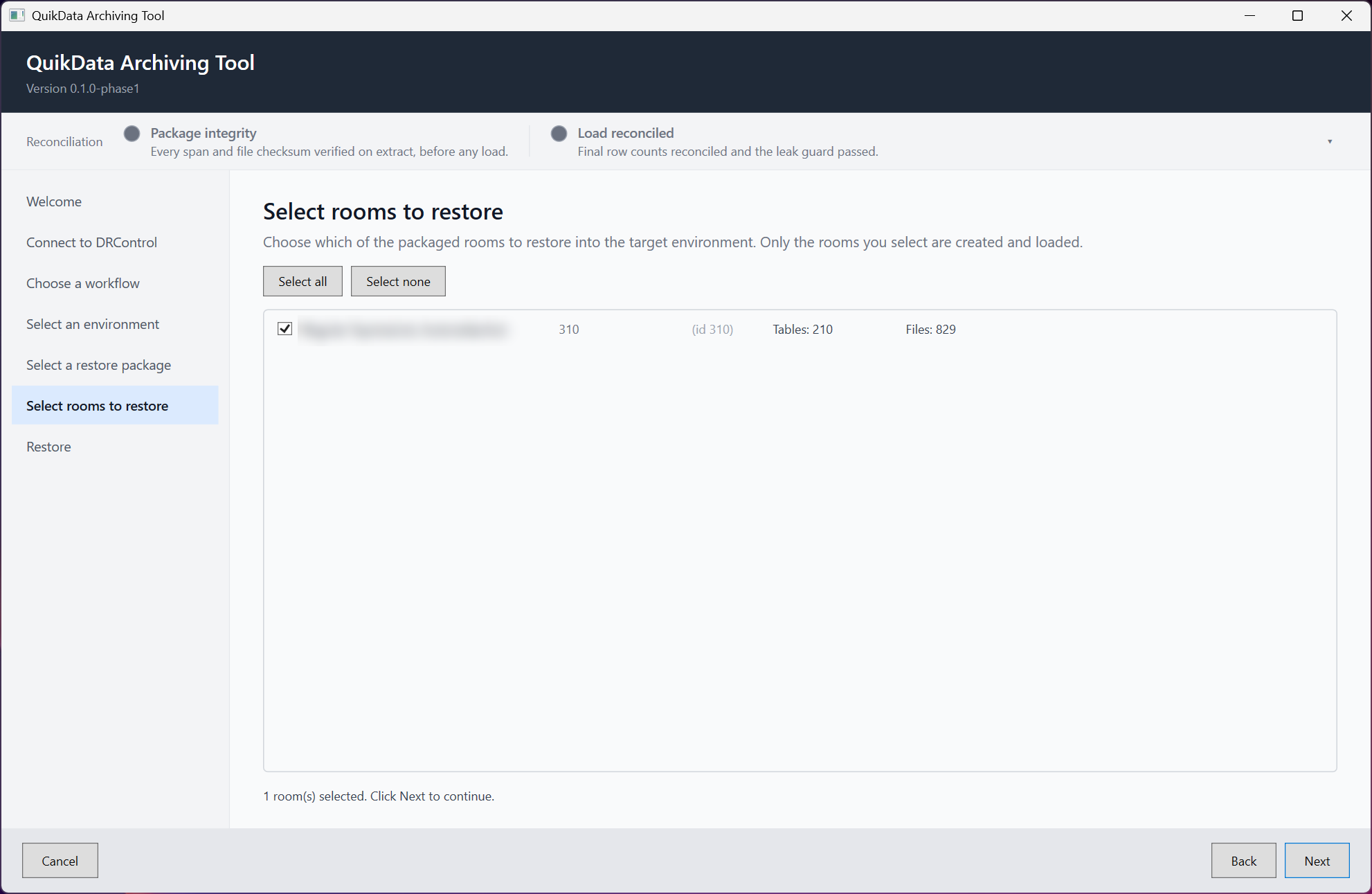 Select rooms to restore page